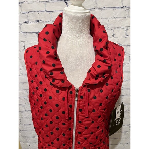 NWT Onque Casual red and black Polka Dot quilted lightweight Zip Front vest L - Picture 2 of 7